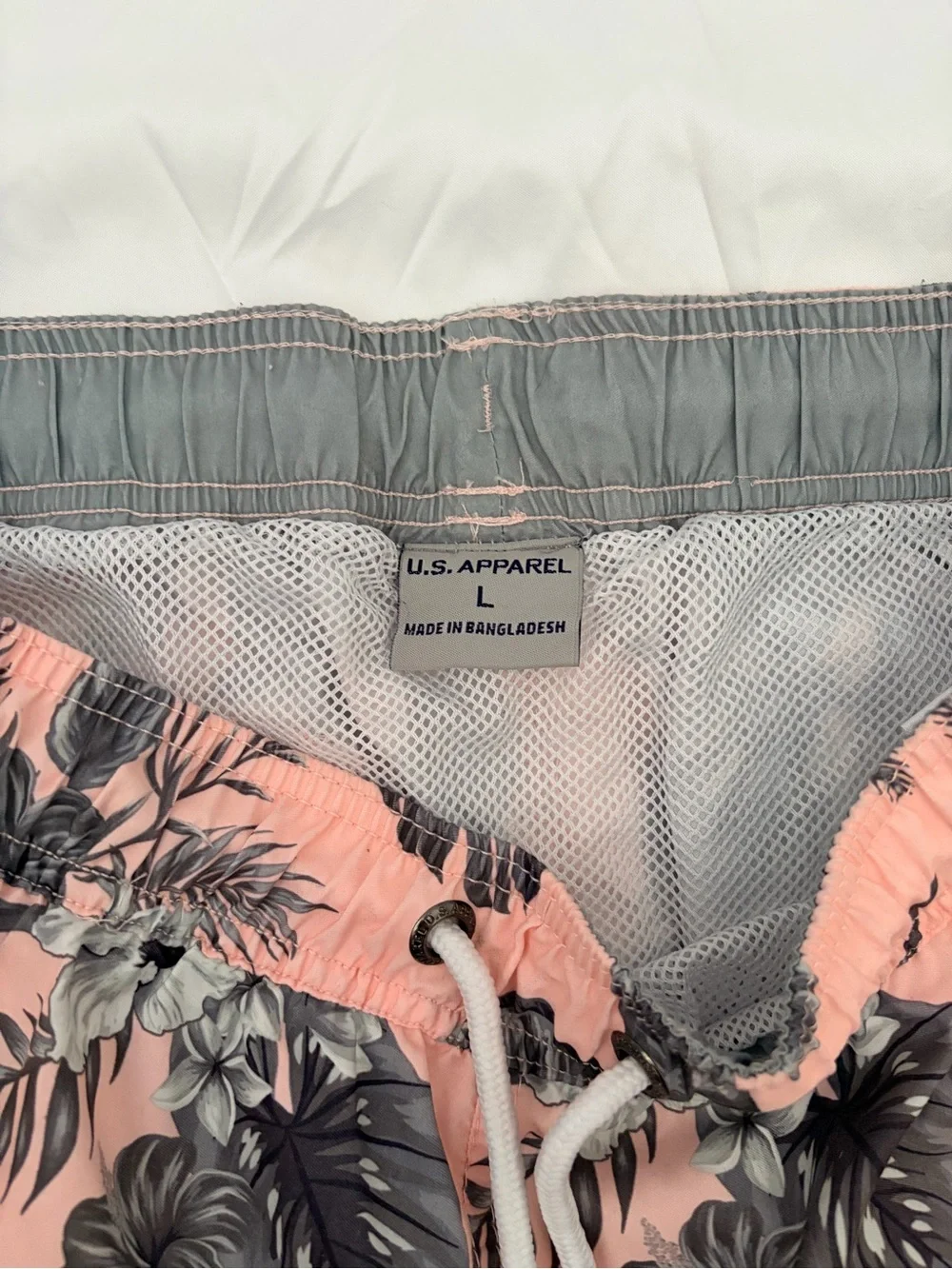 Men's Pink Tropical Floral Swim Trunks with Black Print